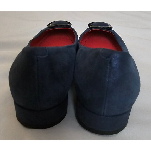 PAS DE ROUGE Women's Navy Blue Suede Pointed Toe Low Block Heel Shoes Size 40.5 - Picture 5 of 8